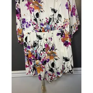 Umgee Romper Womens Large Multicolor Floral V Neck Tassel Tie 3/4 Sleeve thumbnail 10