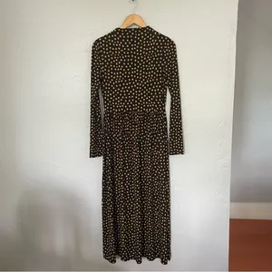 Black Yellow Mock Neck Long Sleeve Maxi Star Print‎ Dress Quirky Dopamine sz Med thumbnail 2