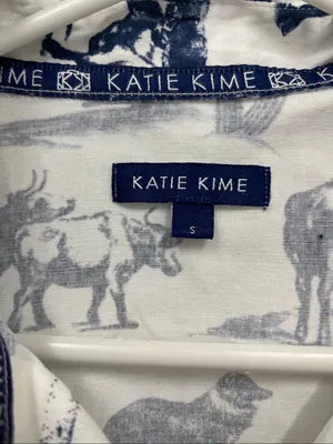 Katie Kime Blue and White Marfa print cotton shirtdress size S thumbnail 2