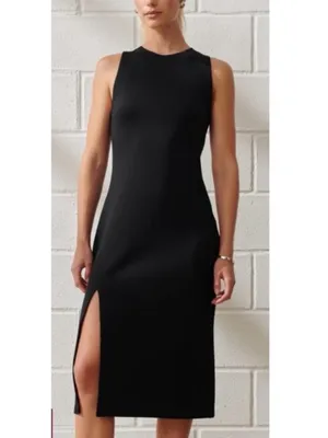 Abercrombie & Fitch YPB neoKNIT Women’s Black Column Sleeveless Slit Midi Dress thumbnail 8