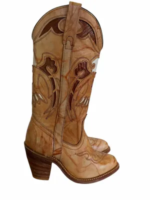 Miss Capezio Vintage Women's Eagle Inlay Leather Stacked Heel Boot Size 5 #26710 thumbnail 3