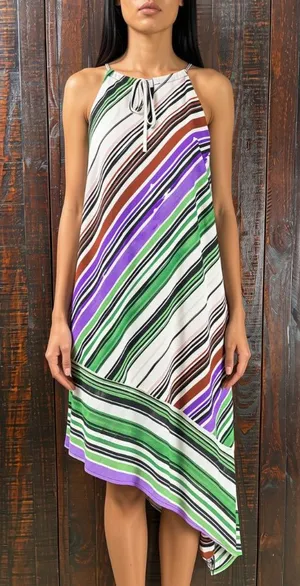 BAR III Multi Color Sleeveless Asymmetrical Midi Dress NWT XS thumbnail 1