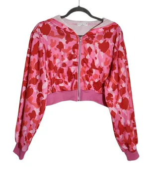 Meysi Kim Pink Camouflage Cropped Hoodie Jacket Size Large thumbnail 1