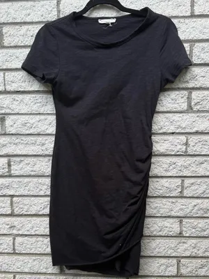 Wasabi + Mint Women’s Black Short Sleeve Ruched Side Dress thumbnail 1