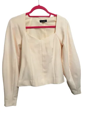 Club Monaco Square Neck Sculptural Sleeve Top in Egret thumbnail 6