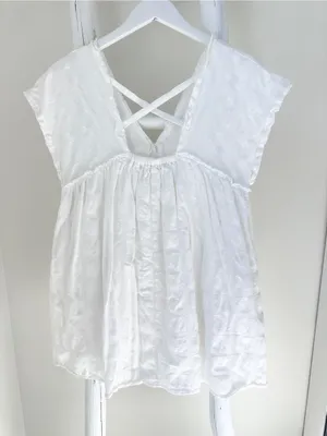 Mustard Seed White Cotton Crisscross Mini Dress w Pockets & Shorts in Lining thumbnail 2