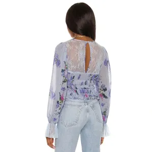 Free People Daphne Floral Lace Blouse In Silver Blue Combo NWT XS thumbnail 2