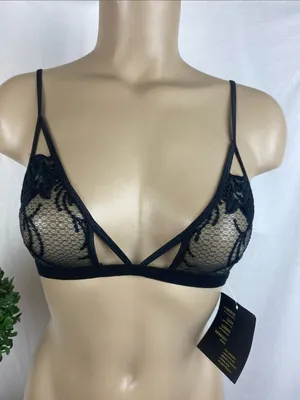 Fredericks Of Hollywood Black Sheer Unlined Wire Free Lace Bralette NEW M thumbnail 1