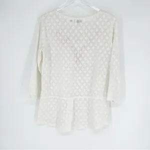 prAna Winnie Lace Embroidered V-Neck Boho Top‎ Women's Size M White Boho thumbnail 3