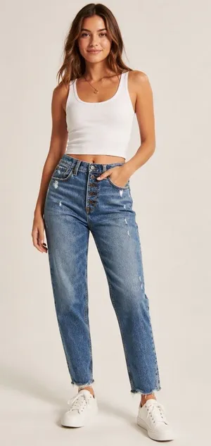 Abercrombie & Fitch The Mom High Rise Button Fly‎ Distressed Short Denim Jeans thumbnail 1