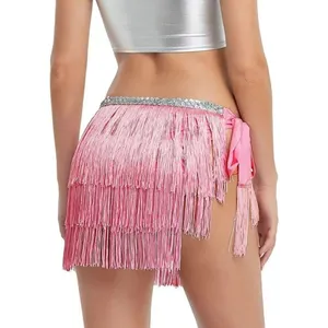 New Womens Fringe Tassel Embellished Tie Skirt Flapper Costume Coverup One Size thumbnail 2