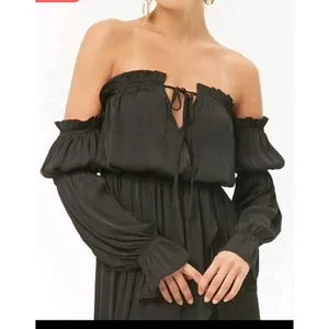 Forever 21 Womens Black Off‎ Shoulder High Low Maxi Dress Ruffle Boho thumbnail 2
