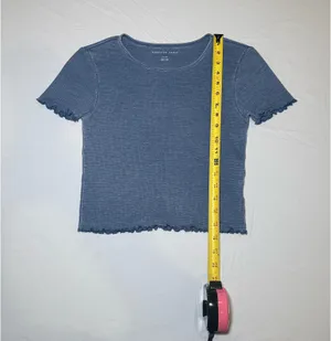 American Eagle Outfitters Women's Washed Blue Waffle Baby Tee Size Small EUC thumbnail 4