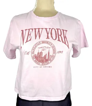 OG Babe New York Graphic Baby Tee Womens S Pink Cotton Cropped Y2K Tourist thumbnail 1