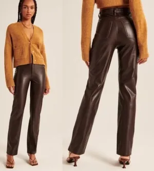 Abercrombie & Fitch The 90s Straight Ultra High Rise Brown Leather thumbnail 3