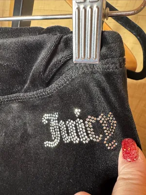 Juicy Couture Black Velour Wide Leg Lounge Pants Rhinestone Logo XL Y2K thumbnail 6