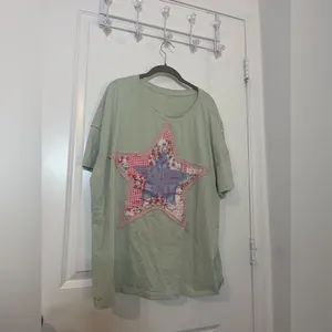 Layered Fabric Star Patchwork MintGreen Oversized T Shirt Y2K Indie Americana XL thumbnail 7