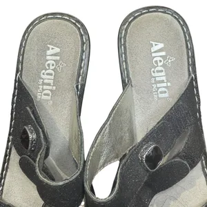 Alegria Shoes Womens Size 9 Black Glitter‎ Slide Sandals Wedge Comfort Strap 39 thumbnail 3