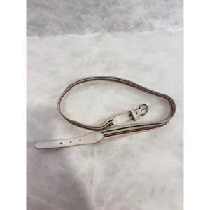 Vintage Rainbow Striped Stretchy Skinny Belt White Gold Buckle Retro 31-33 Inch‎ thumbnail 2