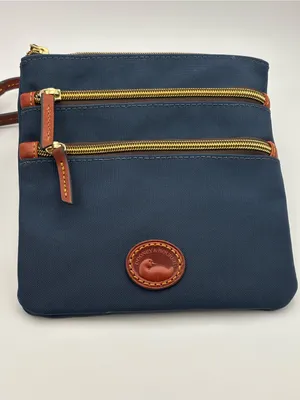 Dooney & Bourke‎ Triple Zip Navy Crossbody with Brown Leather Trim thumbnail 8