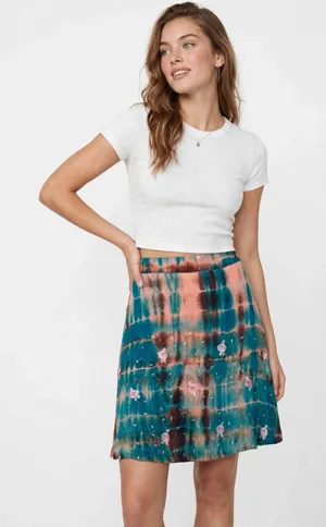 SILK RANCH Tie Dye Floral Mini Skirt Boho Fairy Grunge Sheer Overlay S/M Silk thumbnail 1