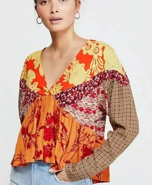 Free People Aloha State of Mind Patchwork Cropped Blouse thumbnail 1
