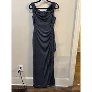 Alex Evenings Cold-Shoulder Draped Metallic Gown - Smoke Size 6 Sparkle thumbnail 6