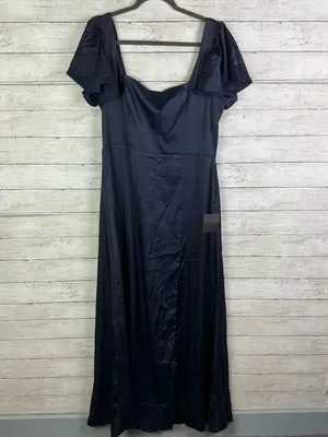 Lulus Ultimate Sweetness Navy Blue Satin Flutter Sleeve Maxi Dress Size XL thumbnail 3