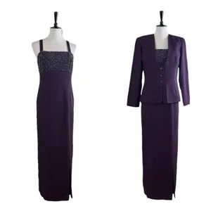 Karen Miller Vintage Jacket Long Dress Beaded Sequins Plum Purple Women’s Size 8 thumbnail 2