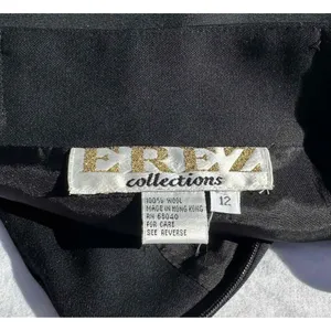 Erez Collections Midi Bedazzled Skirt 100% Wool Gold Studs Slits Black Women's S thumbnail 13