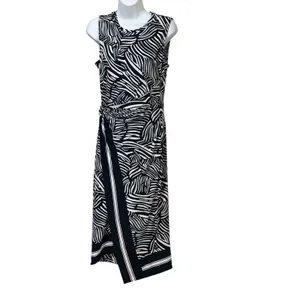 Michael Kors Women Black White Zebra Print Ring Faux Wrap Midi Dress Small thumbnail 2