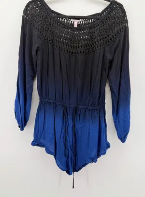 Victorias Secret Ombre‎ Crochet Neck Long Sleeve Romper Blue Black XS thumbnail 1