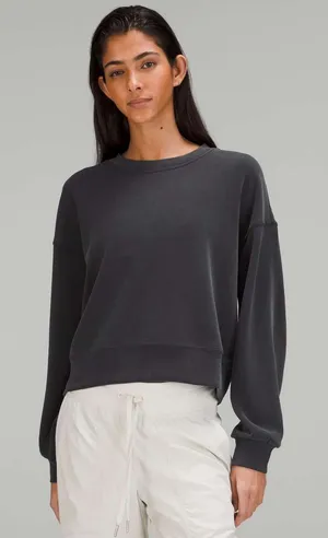 Lululemon Women’s Softstreme Perfectly Oversized Cropped Crew in Gray Black 4 thumbnail 1