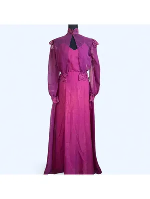 Vintage 1970s gothic fairy chiffon prairie maxi boho ethereal dress Size 1/2 💜 thumbnail 3