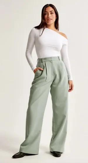 Abercrombie Sloane Tailored Pleated Trouser Pant in Sage Green thumbnail 1