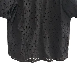 PrettyGarden‎ Women's Black Embroidered Blouse L Long Puff Sleeve thumbnail 6