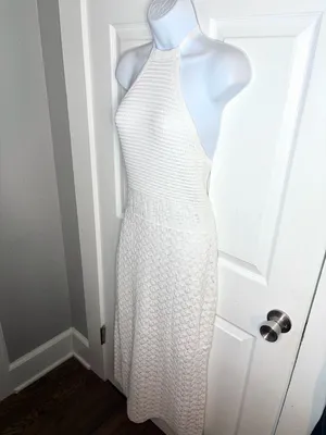 Frye Textured Knit Bright White Crochet Halter Midi Dress Sweater Dress M NWT thumbnail 5