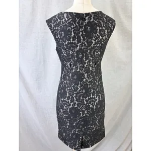 Calvin Klein Women Black Floral Lace Sleeveless Sheath Dress 6 Cocktail LBD‎ thumbnail 3