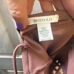 Bozzolo Ribbed Bodycon Mini‎ Dress - Mauve Criss-Cross Front (Small) thumbnail 3