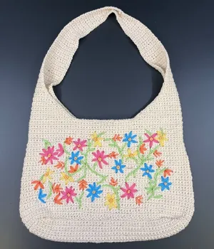 Vintage Women's Beige Floral Crochet Shoulder/Tote Bag SKU 5250 thumbnail 1