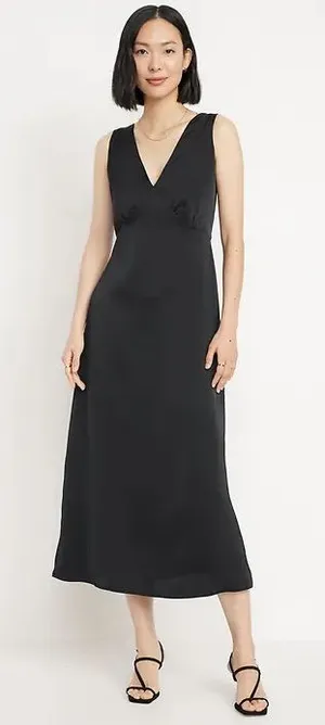 Old Navy Sleeveless Satin Midi Slip Dress in Black Size Large NWT - C73-041 thumbnail 1