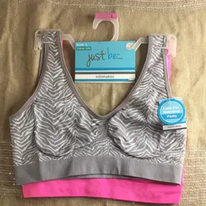 Just Be New Bundle of 2 Animal Print/Neon Pink Sports Bras Stretchy Soft Size Large thumbnail 1