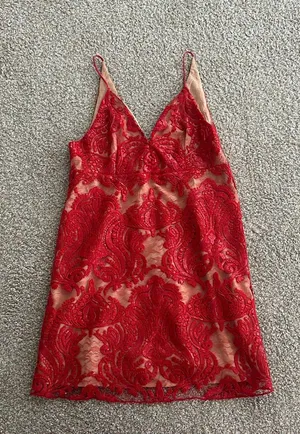 Free People Red and Cream Sequin/Lace Dress thumbnail 1