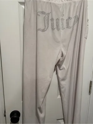 Juicy Couture Ivory Velour Rhinestone Wide Leg Sleep Pants XL Y2K thumbnail 6