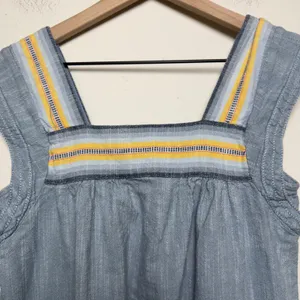 Faherty Women 100% Cotton Hailee Dress XS Blue‎ Striped Square Neck Prairie thumbnail 3