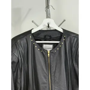 Vintage Women’s Black Leather Jacket Lace Up Studded Biker Y2K Punk Goth Size S thumbnail 5