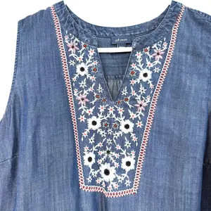 J.Jill Denim Size Large Sleeveless Blouse‎ Top Tank Shirt Embroidered Lyocell thumbnail 3
