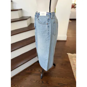 NWT Abercrombie Light Wash Denim High Waisted Slit Midi Skirt Western 90s thumbnail 3
