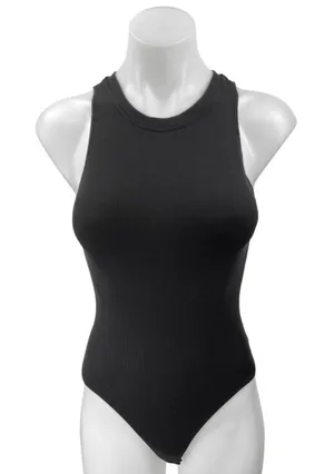 Aritzia Wilfred Free Black Ribbed Knit Round Neck Sleeveless Tank Bodysuit Top S thumbnail 1