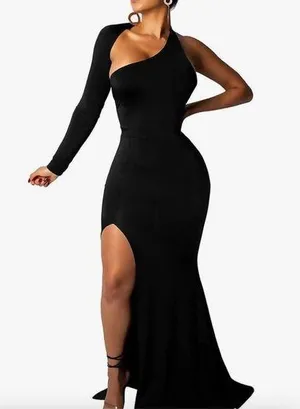 NEW Black Elegant Formal One Shoulder Evening Maxi Dress XL thumbnail 1